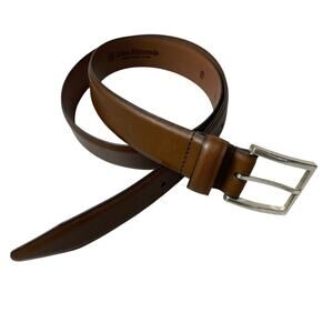 Allen Edmonds Calfskin Belt Mens 34 Brown Leather Brass Dress Casual USA 32114